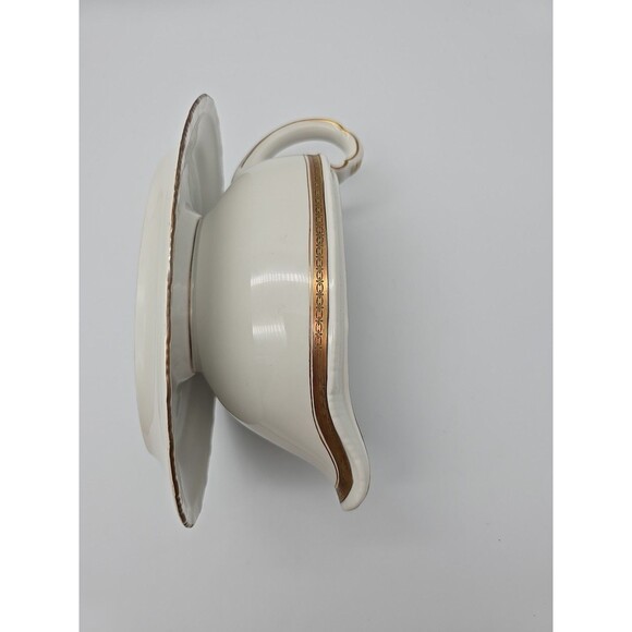 Rorstrand Sweden Porcelain Gravy Boat w/plate Fine China White & Gold Trim #622 - Picture 10 of 10